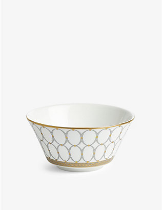 WEDGWOOD: Renaiss Gold gilded graphic-pattern bone-china rice bowl 11cm