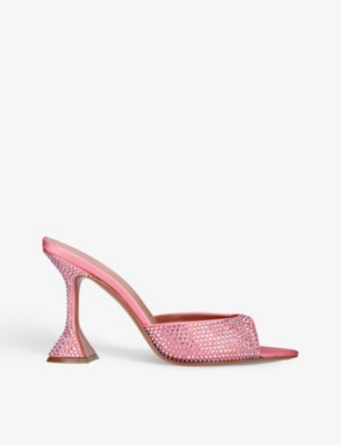 AMINA MUADDI AMINA MUADDI WOMENS PINK CAROLINE CRYSTAL-EMBELLISHED SATIN AND LEATHER HEELED SANDALS,65281858