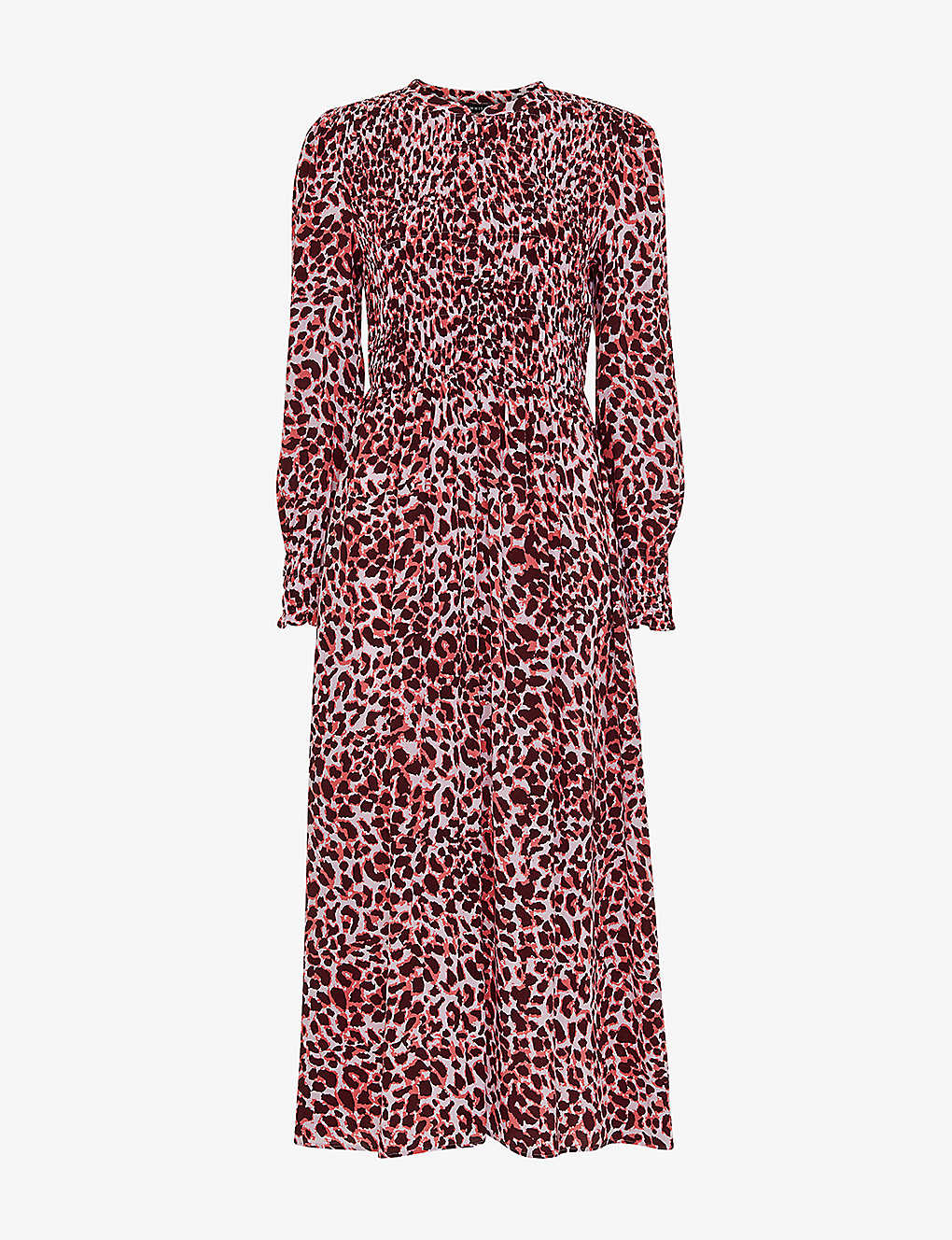 Whistles Womens Multi-coloured Animal-print Puff-sleeved Woven Midi Dress