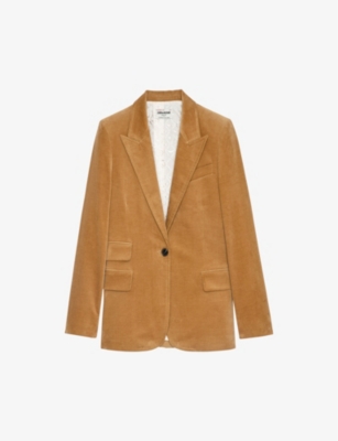 ZADIG & VOLTAIRE ZADIG&VOLTAIRE WOMENS OCRE VENUS PEAK-LAPEL STRETCH-CORDUROY BLAZER,65283227