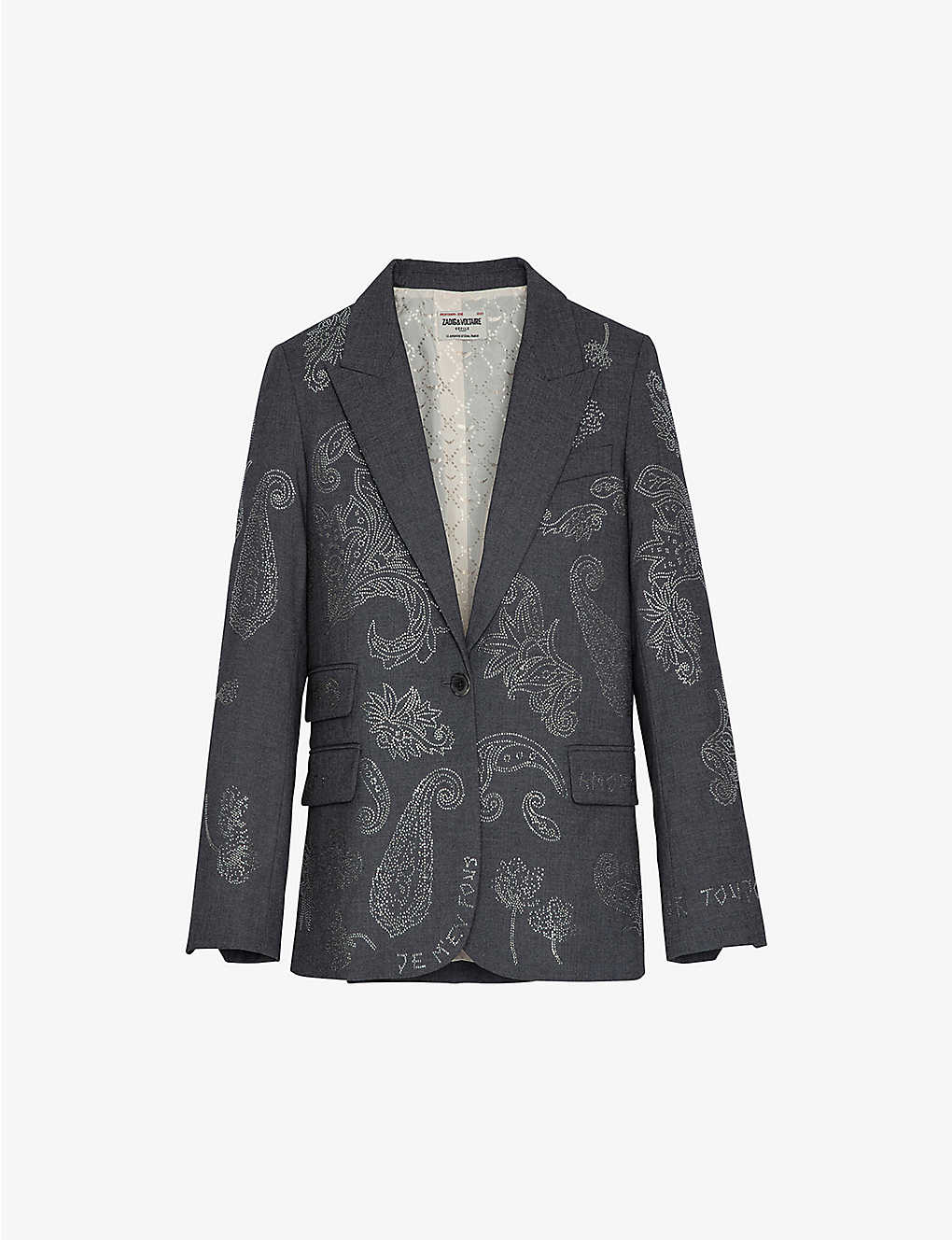ZADIG & VOLTAIRE ZADIG&VOLTAIRE WOMENS GRIS CHINE VENUS PAISLEY-PRINT TAILORED STRETCH-WOVEN BLAZER,65283456
