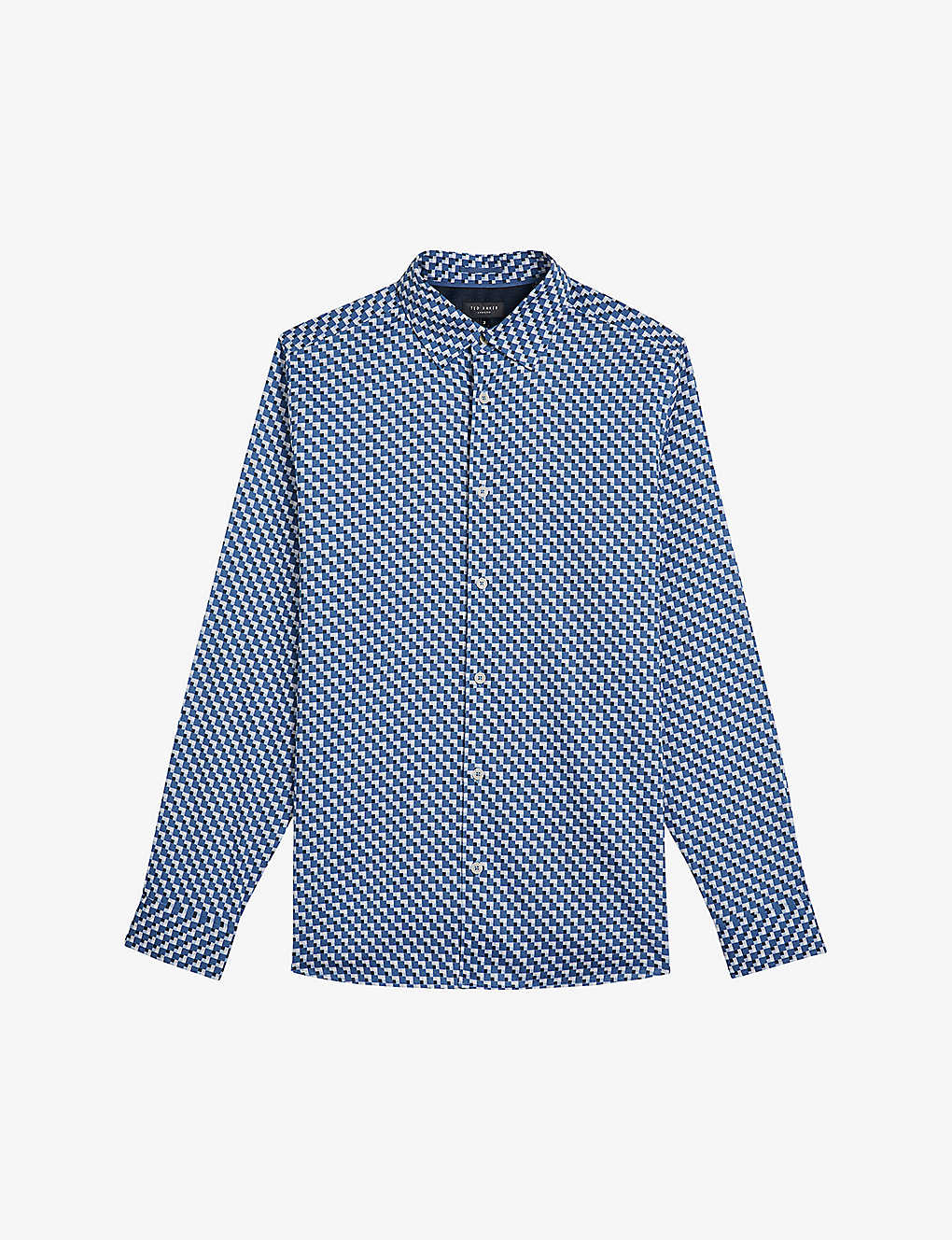 Ted Baker Mens Dk-blue Border Geo-print Regular-fit Stretch-cotton Shirt