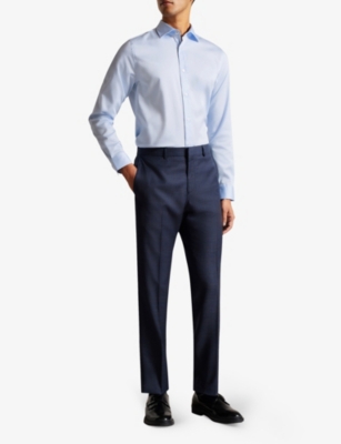 Shop Ted Baker Men's Lt-blue Witree Slim-fit Long-sleeved Stretch-cotton Shirt
