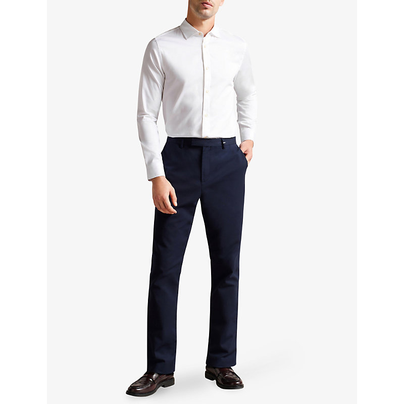 Shop Ted Baker Men's White Witree Slim-fit Long-sleeved Stretch-cotton Shirt