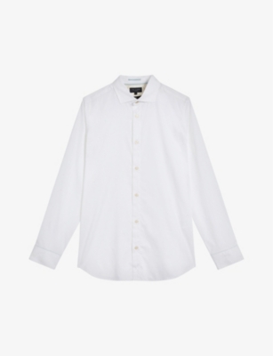 Ted Baker Mens White Witree Slim-fit Long-sleeved Stretch-cotton Shirt