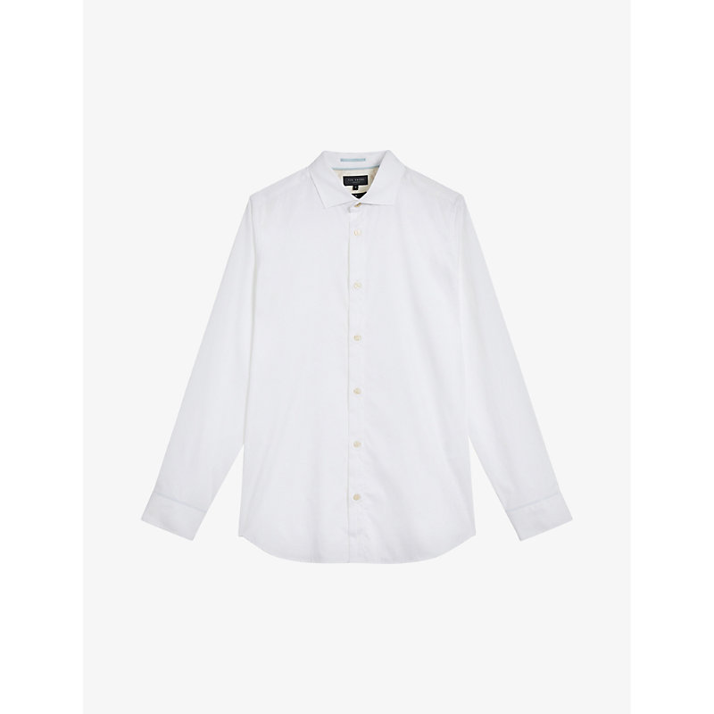 Ted Baker Mens White Witree Slim-fit Long-sleeved Stretch-cotton Shirt