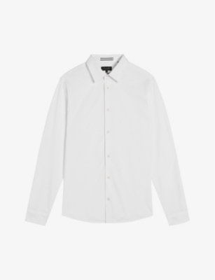 Ted Baker Mens White Marros Long-sleeved Cotton-jersey Shirt