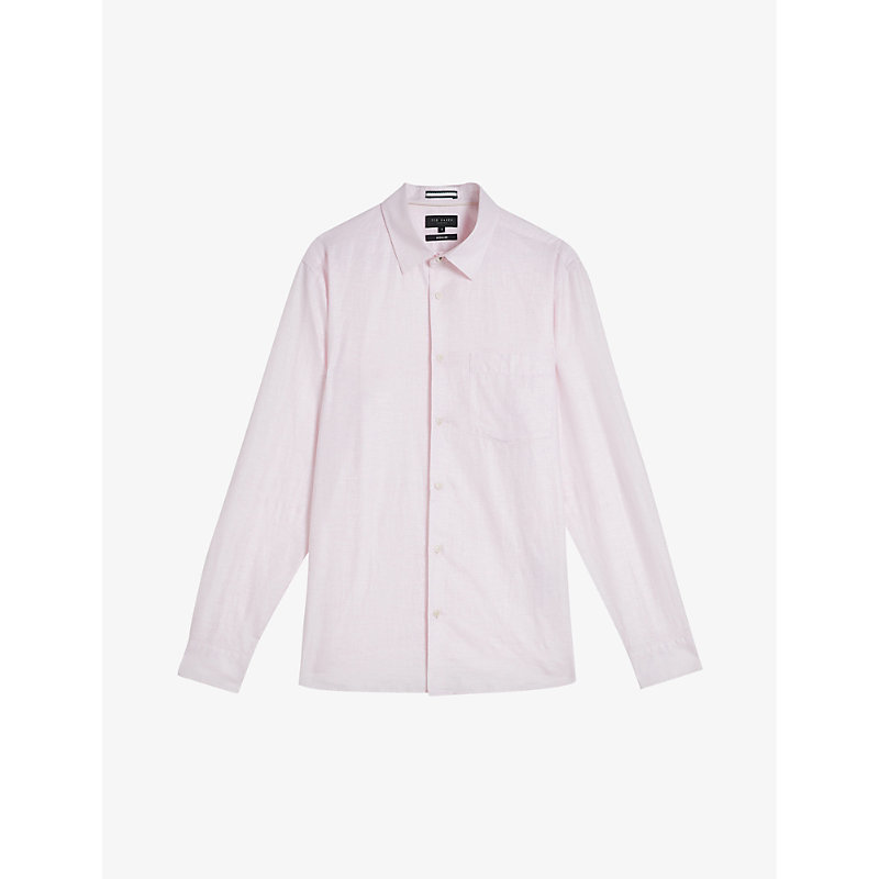 Ted Baker Mens Lt-pink Kingwel Long-sleeved Linen And Cotton-blend Shirt