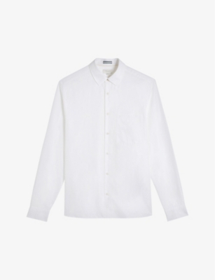 Ted Baker Mens White Kingwel Long-sleeved Linen And Cotton-blend Shirt
