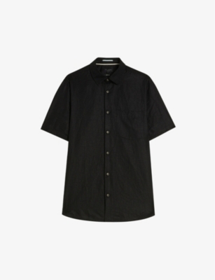 Ted Baker Knigfrd Regular-fit Short-sleeve Linen-blend Shirt In Black