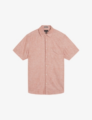Ted Baker Mens Dk-orange Knigfrd Regular-fit Short-sleeve Linen-blend Shirt