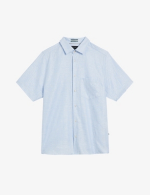 Ted Baker Mens Lt-blue Knigfrd Regular-fit Short-sleeve Linen-blend Shirt