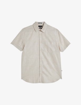 Ted Baker Mens Stone Knigfrd Regular-fit Short-sleeve Linen-blend Shirt