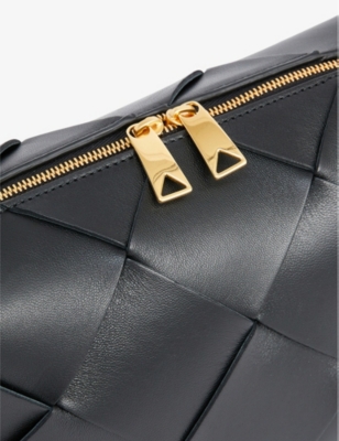 Shop Bottega Veneta Womens Black-gold Loop Mini Intrecciato Leather Cross-body Bag