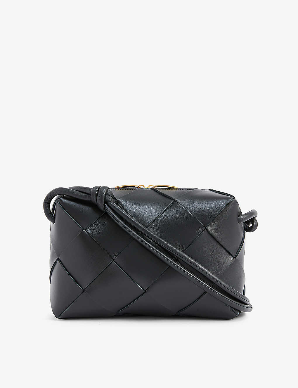Bottega Veneta Womens Black-gold Loop Mini Intrecciato Leather Cross-body Bag