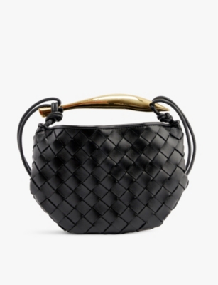 Bottega Veneta Womens Black-m Brass Sardine Mini Intrecciato Leather Cross-body Bag