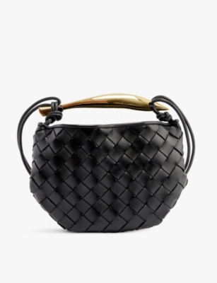 Bottega Veneta Womens Black-m Brass Sardine Mini Intrecciato Leather Cross-body Bag In Black-m Brass