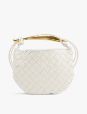 Bottega Veneta Small Sardine Leather Top Handle Bag In Chalk-m Brass