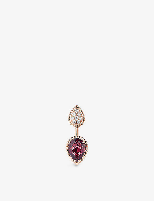 BOUCHERON: Serpent Bohème 18ct rose-gold, 0.17ct diamond and 2.20ct rhodolite garnet single earring