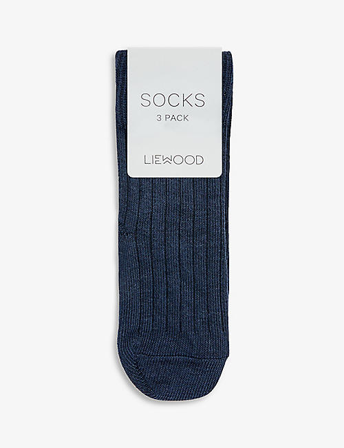 LIEWOOD: Ribbed stretch-cotton blend socks pack of three 6 months - 4 years