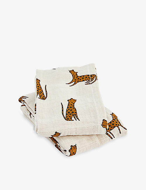 LIEWOOD: Lewis animal-print organic-cotton muslin cloths pack of two