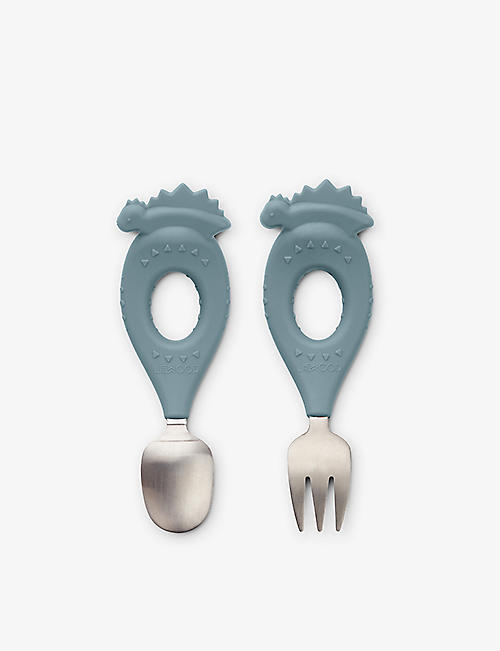 LIEWOOD: Stanley dinosaur rubber and stainless-steel cutlery set