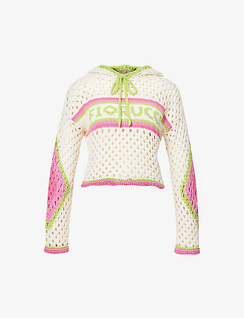 FIORUCCI: Contrast-trim brand-pattern cotton knitted jumper