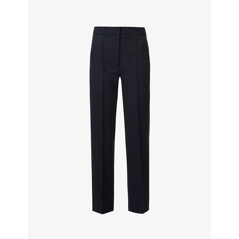 Me And Em Womens Navy Forever Tapered-leg High-rise Stretch Wool-blend Trousers
