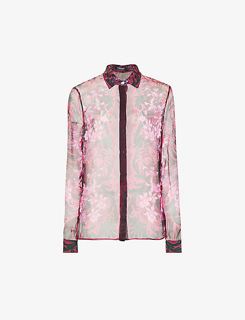 VERSACE: Floral-print semi-sheer silk shirt