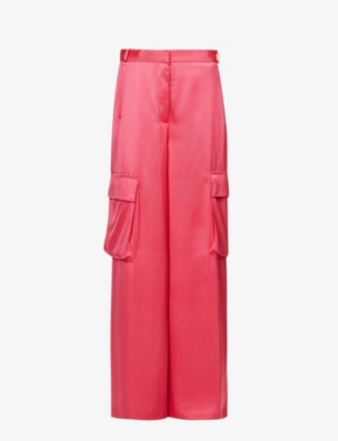 Versace Informal Wide-leg High-rise Satin Trousers In Tropical Pink