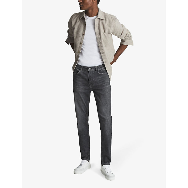 Shop Reiss Men's Washed Grey Harry Slim-fit Low-rise Denim Jeans