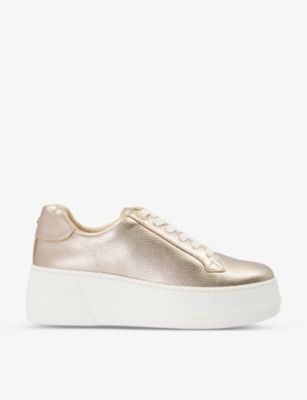 Dune Womens Gold-leather Episode Flatform Leather Trainers In White