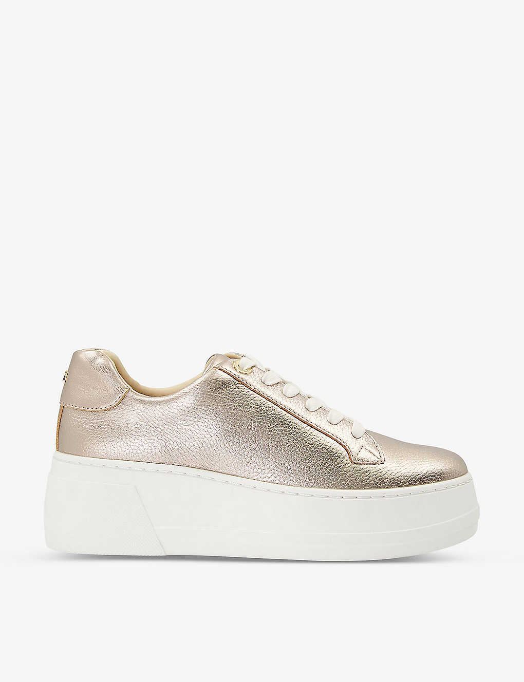 Dune Womens Gold-leather Episode Flatform Leather Trainers In White