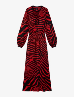 The Kooples Womens Bla26 Zebra-print Satin Maxi Dress