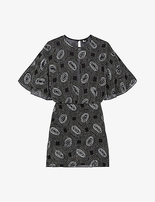 THE KOOPLES: Rhinestone-embellished galaxy-pattern woven mini dress