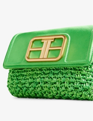 Shop Ted Baker Tikyra Logo-plaque Crochet Satin Crossbody Bag In Green