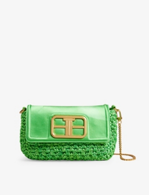 Ted Baker Womens Green Tikyra Logo-plaque Crochet Satin Crossbody Bag