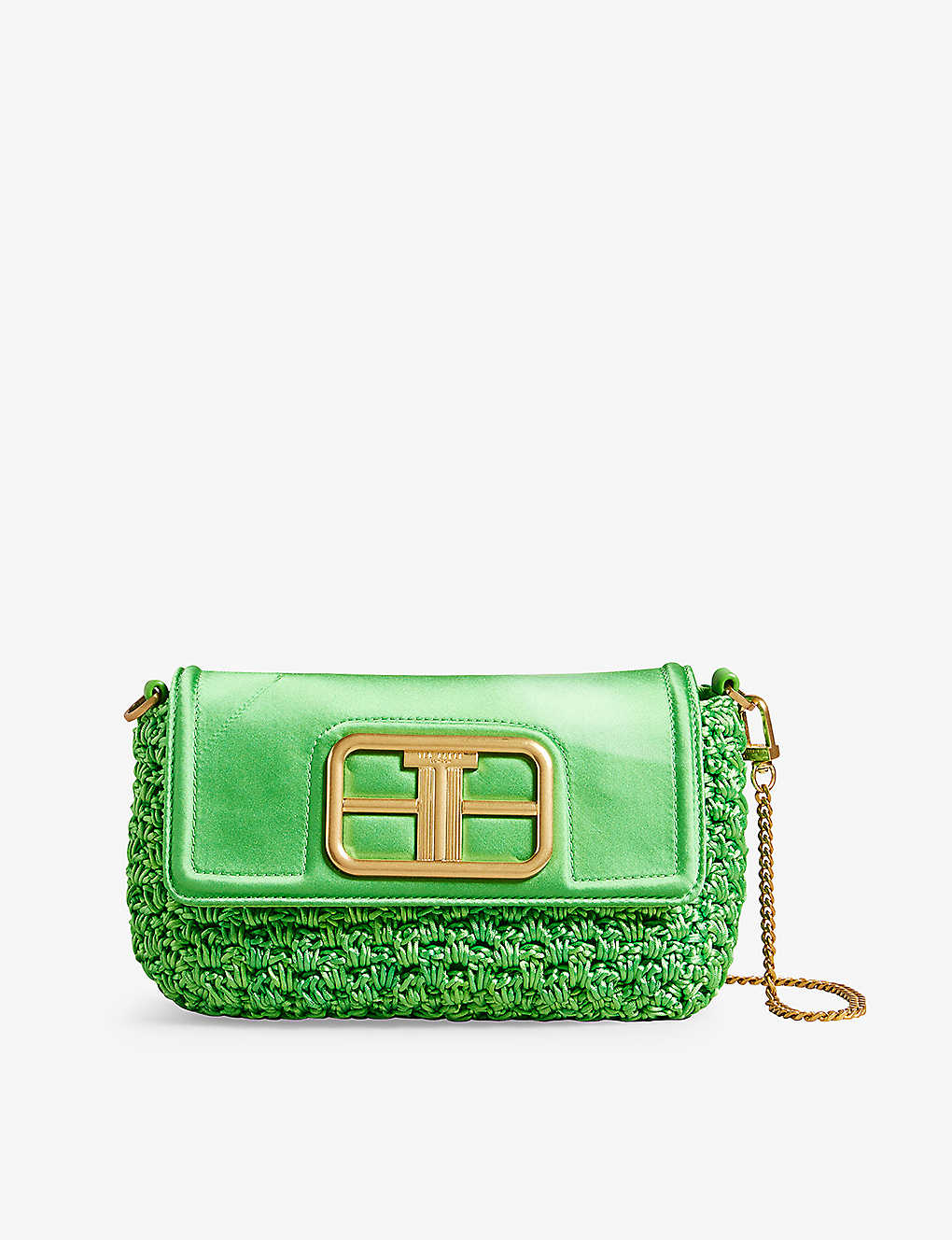 Ted Baker Womens Green Tikyra Logo-plaque Crochet Satin Crossbody Bag