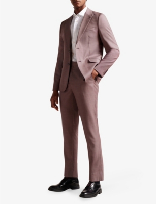 Shop Ted Baker Mens Mid-pink Byront Slim-fit Straight-leg Wool Trousers