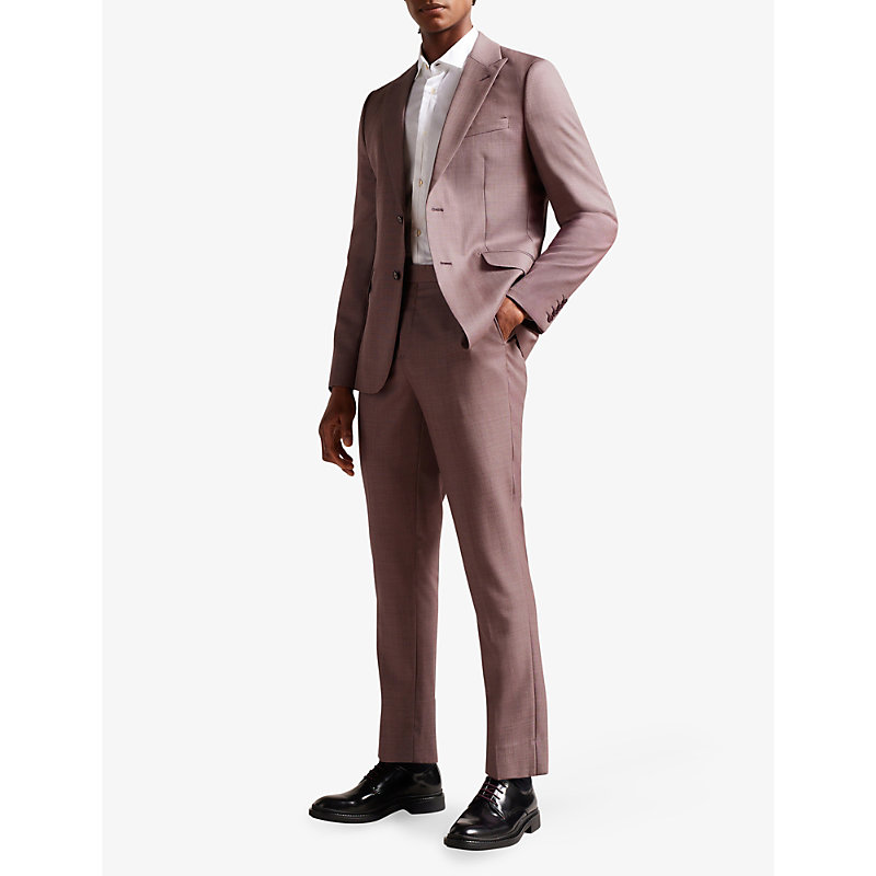Shop Ted Baker Byront Slim-fit Straight-leg Wool Trousers In Pink