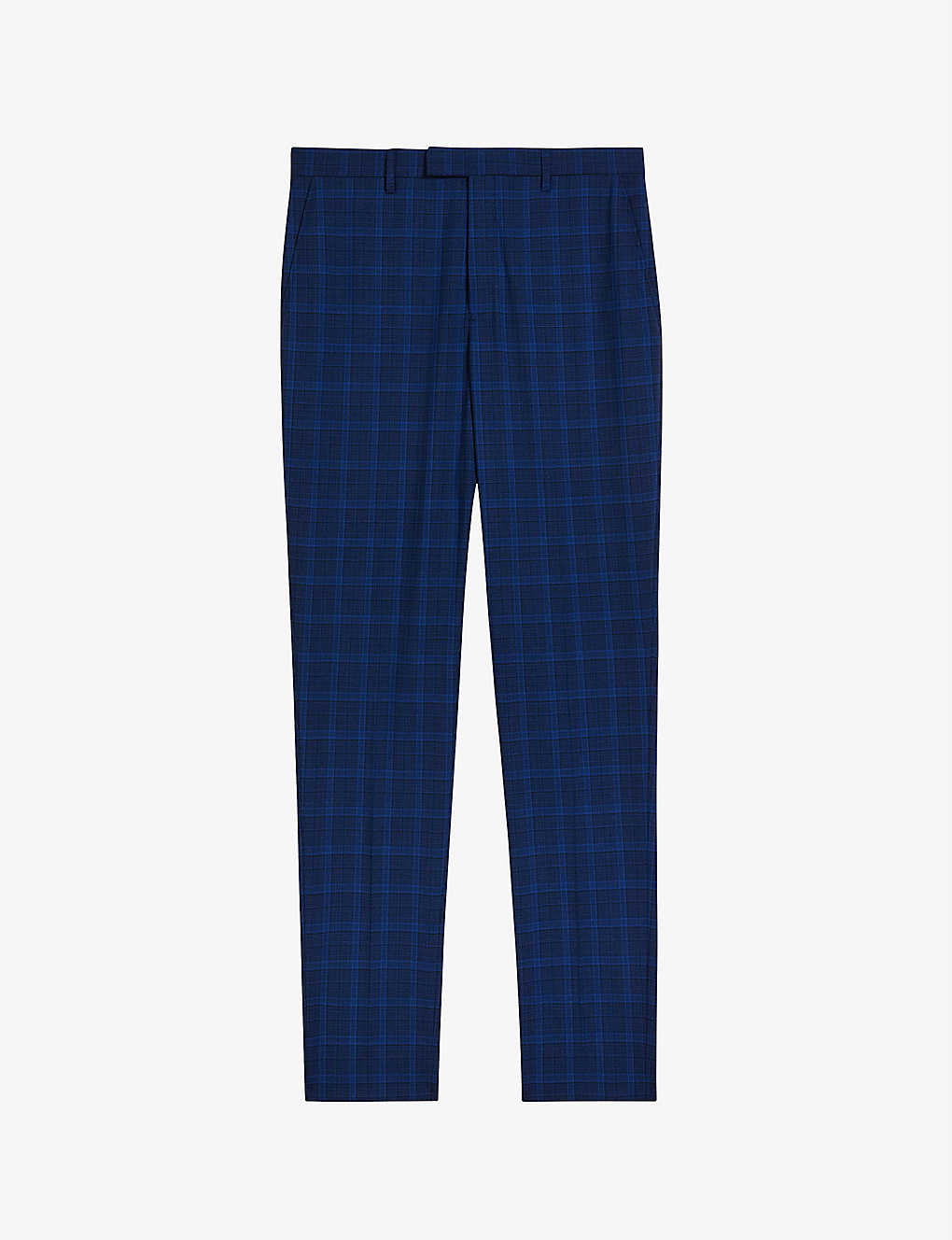 Ted Baker Mens Dk-blue Slim-fit Checked Straight-leg Mid-rise Wool And Silk Trousers