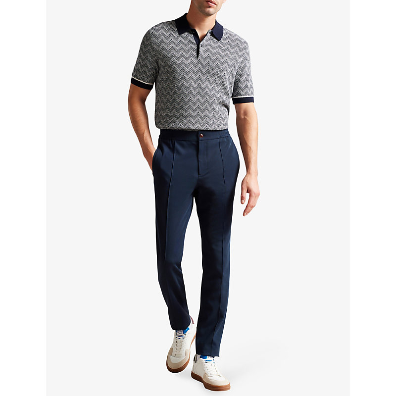 Shop Ted Baker Men's Navy Rodny Slim-fit Straight-leg Stretch-woven Trousers