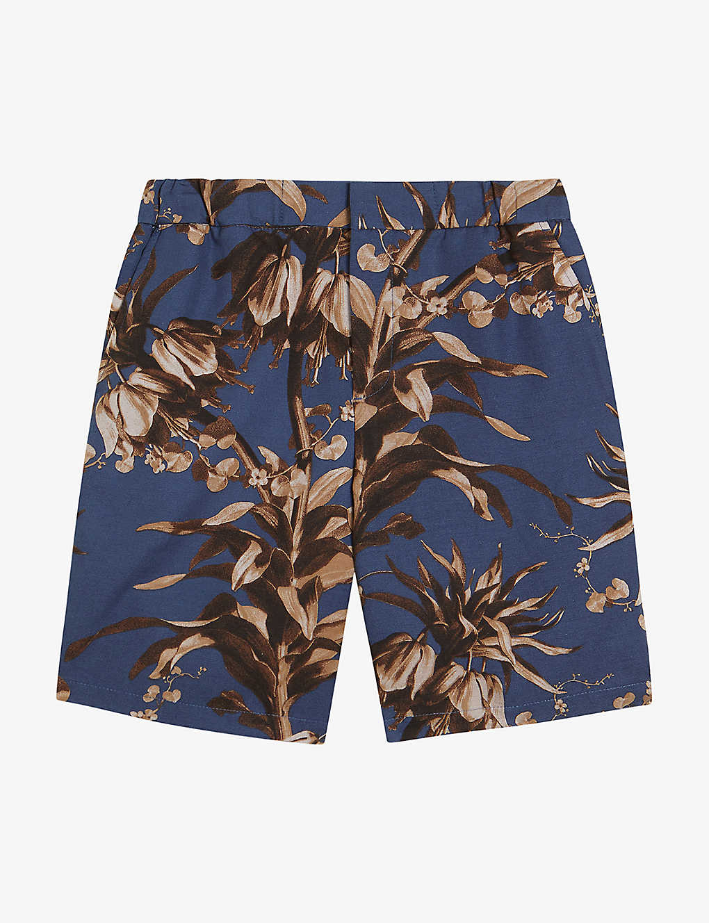 Ted Baker Mens Navy Floral-print Elasticated-waist Cotton Shorts