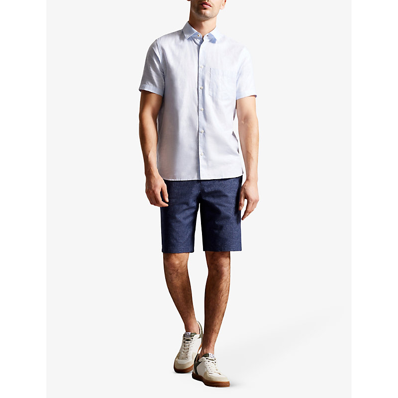 Shop Ted Baker Mens Navy Regular-fit Mid-rise Stretch-cotton Shorts