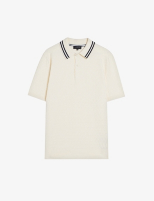 Ted Baker Mens Ecru Mahana T-stitch Stretch-woven Polo Shirt In Cream