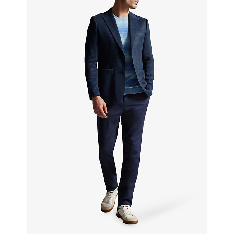 Shop Ted Baker Single-breasted Slim-fit Cotton-jersey Blazer In Navy