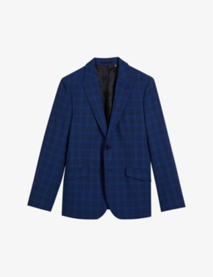 Ted Baker Mens Dk-blue Apolloj Check-pattern Slim-fit Wool Suit Jacket