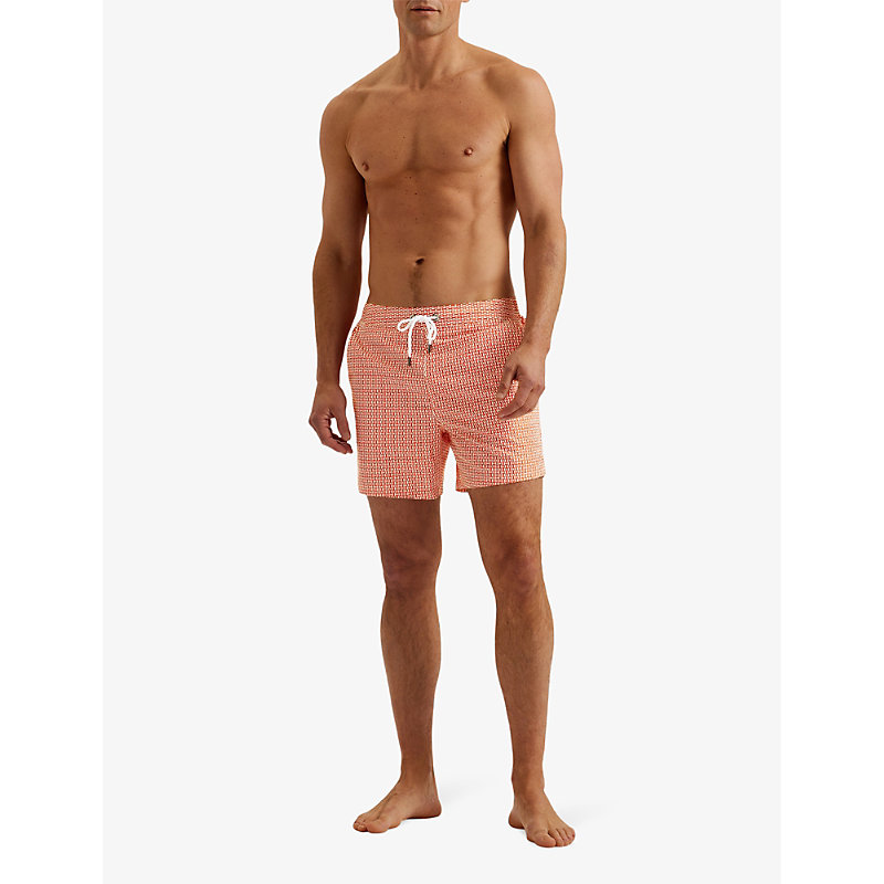 Shop Ted Baker Mens Brt-orange Popov Geometric-print Recycled-polyester Swim Shorts