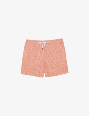 Shop Ted Baker Men's Brt-orange Popov Geometric-print Recycled-polyester Swim Shorts