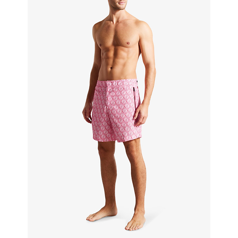 Shop Ted Baker Men's Brt-pink Kloch Geometric-print Swim Shorts
